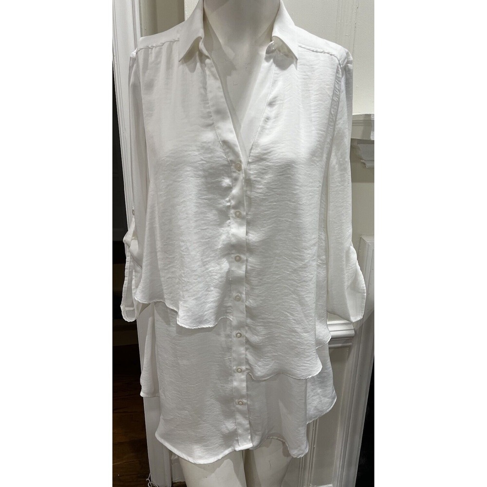 Renuar Womens 3/4 Sleeve Collared V Neck  Layered Shirt White 4